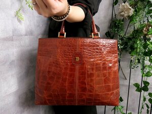 ●超美品●BALLY バリー●Bロゴ●クロコダイル 型押し カーフ レザー 本革●トート バッグ●ブラウン●G金具●腕掛け●A4 収納●Js41675