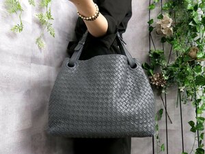 ●超美品●BOTTEGA VENETA ボッテガ ヴェネタ●イントレチャート●ガルダ●カーフ レザー 本革●トート バッグ●グレー●A4 収納●Js41836