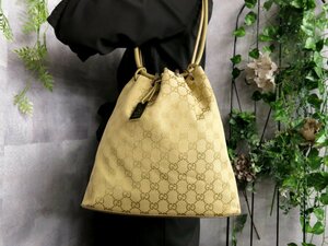 ●超美品●GUCCI グッチ●GGキャンバス カーフ レザー 本革●巾着 ショルダー バッグ●メロンイエロー●イタリア製●肩掛け●Js41829