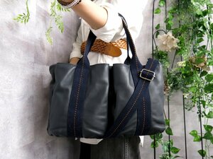 ●超美品●HERMES エルメス●キャラバン ホリゾンタルMM●カーフ レザー 本革●2way ショルダー トート バッグ●ネイビー●SV金具●Js41230