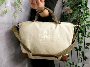 ●超美品●FENDI フェンディ●セレリア●キャンバス カーフ レザー●2ハンドル ショルダー ハンド バッグ●ベージュ 茶●A4 収納●Js41678