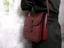 超美品●YSL イヴ・サンローラン●ロゴ型押し●リザード 本 トカゲ 革 カーフ レザー 本革●ショルダー バッグ●バーガンディ●Js41884_画像3