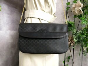 ●超美品●GUCCI オールド グッチ●マイクロGG●インターロッキング●PVC カーフ レザー 本革●チェーン ショルダー バッグ●黒●Js41855