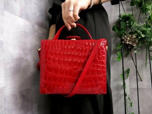 ●超美品●Accent●極艶●シャイニング クロコダイル 本 ワニ 革●ショルダー バッグ●真紅 赤●G金具●斜め掛け●ヴィンテージ●Js42003