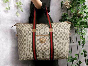 超美品●GUCCI グッチ●シェリー●GGプラス スプリーム●PVC カーフ レザー 本革●トート バッグ●ベージュ グレー 緑 赤●G金具●Js41919