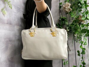 ●超美品●VERSACE ヴェルサーチ●メデューサ●ラム レザー 本革●トート ハンド バッグ●グレー●G金具●腕掛け●書類●かばん●Js41939