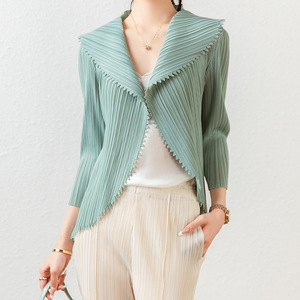  new arrival lady's tops outer garment cardigan suit pleat shirt blouse elasticity equipped dore-p... put on ... shape .. difficult green color 