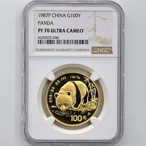 1987 中国 パンダ 100元 金貨 1オンス プルーフ NGC PF 70 UC 最高鑑定 完全未使用品