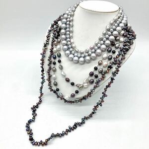 ■淡水パールネックレス5点おまとめ■n 約335.0g 真珠 ケシ バロック ベビー 大珠 pearl Pearl necklace accessory jewelry silver DA0