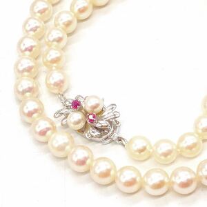 ルビー付き!!K14WG■アコヤ本真珠ネックレス■n 約23.4g 6~6.5mm あこや 真珠 パール pearl long necklace jewelry accessory silver DA0#