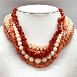 ■珊瑚ネックレス5点おまとめ■d 重量約137.5g サンゴ さんご コーラル coral 丸玉 necklace アクセサリー accessory silver DB0