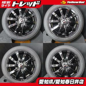 送料無料 中古 美品 サマータイヤ ヨコハマ PARADA パラダ PA03 165/55R14C 95/93N 日本製 14インチ 4穴 100 ブラック アルミ 4本セット