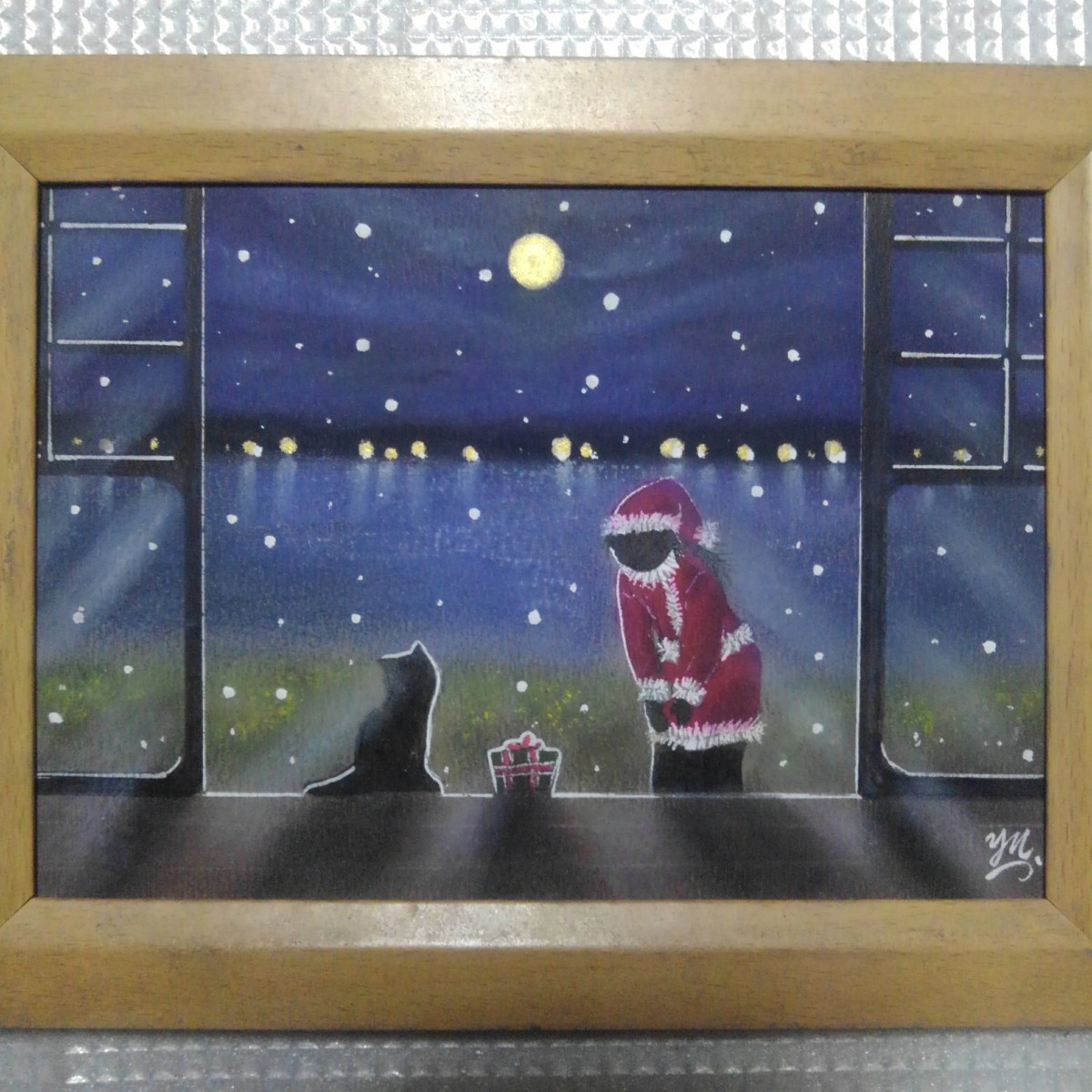 [Anonymous delivery] Painting On Christmas Eve 2L size frame included, Artwork, Painting, Pastel drawing, Crayon drawing
