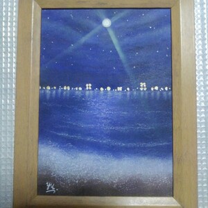 【匿名配送】絵画　「夜景」　2Lサイズ額つき。