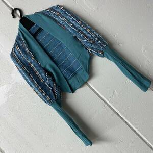 ストールポンチョ　毛糸　フリンジ使いブルー　定価6195円