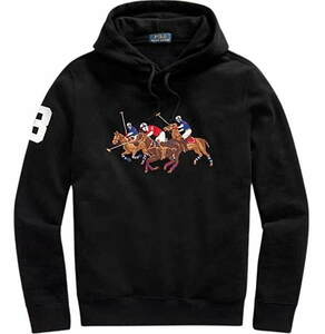 ◆SALE◆【新品】ラルフローレン ■ トリプルポニー裏起毛パーカー ■ メンズ XL / US L ■ ブラック POLO RALPH LAUREN 正規品