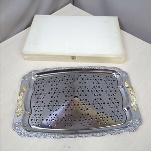 KY49] tray silver plate ... O-Bon retro tray fruit vermicelli metal tray 