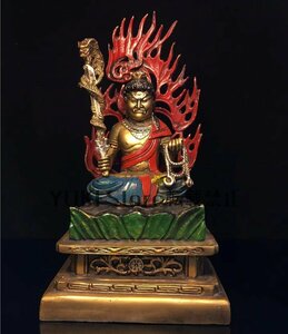 仏像 不動明王 黄銅製 彩色 守護 不動明王の置物 高さ約20ｃｍ