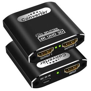 HDMI 分配器 1入力2出力 2画面 同時出力HDMIスプリッター 4K/1080P/720P/3D視覚効果 アルミ合金製本体