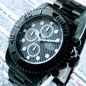 #2809【カッコいいブラック】メンズ 腕時計 インビクタ Invicta クォーツ 黒文字盤 Quartz 動作良好 クロノグラフ インヴィクタ 防水 30 m