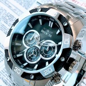 #2823【お洒落な高級感】メンズ 腕時計 インビクタ Invicta クォーツ 黒文字盤 Quartz 動作良好 ブラック クロノグラフ 防水 インヴィクタ