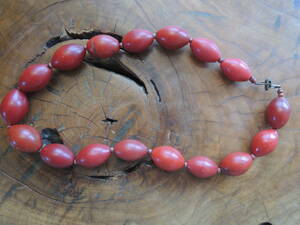 アフリカ オールド ボヘミア アンバー ネックレス 赤琥珀 アンティーク 希少品 トンボ玉 ヴィンテージ 