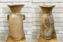 伊賀焼 普門窯 峰興徳作 耳付き 花瓶 花器 フラワーベース 飾壺 壷 飾り壺 陶器 華道具 生け花 高さ29cm オブジェ 共箱付き 古伊賀_画像3