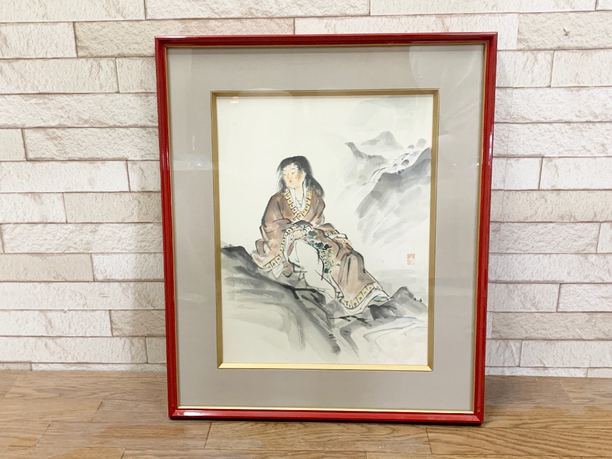 그림, 아티스트 알 수 없음, 기쿠지도 그림, 수채화 그림, 액자, 슌케이 도자기 프레임, 빨간색, 내부 벽걸이, 일본의 역사, 프레임 크기 47cm x 56.5cm, 삽화, 그림, 다른 사람