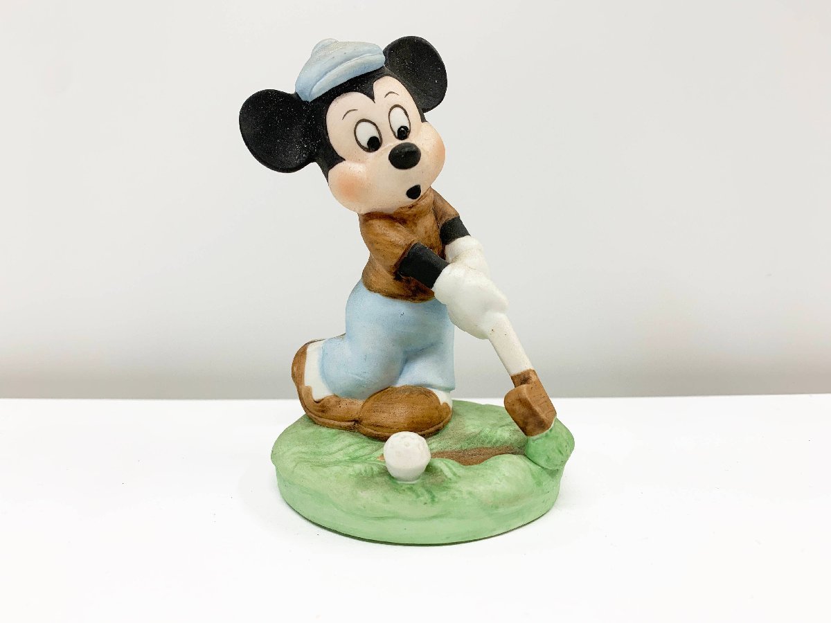 老式 1980 年代东京迪士尼乐园米老鼠瓷高尔夫球手雕像手绘收藏人物对象, 人物娃娃, 迪士尼, 米老鼠