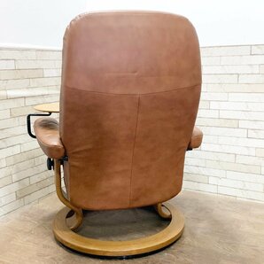 エコーネス EKORNES コンサルM/ストレスレスチェア オットマン スイングサイドテーブル付 リクライニング 本革 1P ソファ/定価29.5万 貝158の画像3