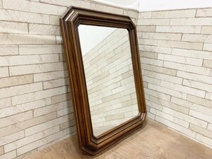 イタリアンクラシック 木製フレームミラー 壁掛けミラー ウォールミラー 鏡 八角形インテリア 壁飾り ビンテージ アンティーク