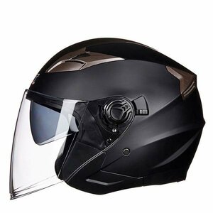 1円 高品質艶消しブラック GXT708ダブルシールドヘルメット 用おしゃれ 春秋用ジェットヘルメットPSCマーク付き サイズL(59-60CM)