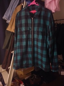 16ss Supreme Buffalo Plaid ZipUp Shirt　L　ラージ　シャツ　緑　フランネル　ヴィンテージ加工　シュプリーム