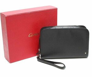 1円～【Cartier】カルティエ セカンドバッグ パシャライン ラウンドファスナー仕様 ストラップ付き ブラック 純正外箱付き