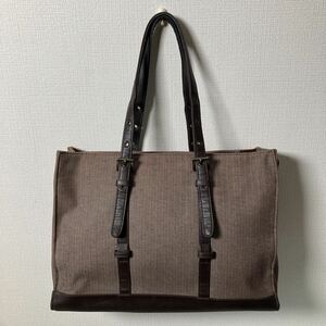 TAKEO KIKUCHI Takeo Kikuchi парусина большая сумка телячья кожа приложен Brown мужской "в елочку" ткань B170