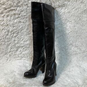FABIO RUSCONI fabio rusko-ni leather long boots Italy made black lady's 38 1/2 size original leather 