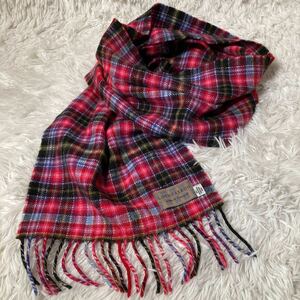 [ Scotland made ]Lochcarron of Scotlandrokya long ob Scotland check pattern wool muffler pink red lady's 