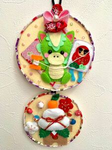 ハンドメイド　フェルト　お正月　干支　リース　鏡餅、凧、壁飾り
