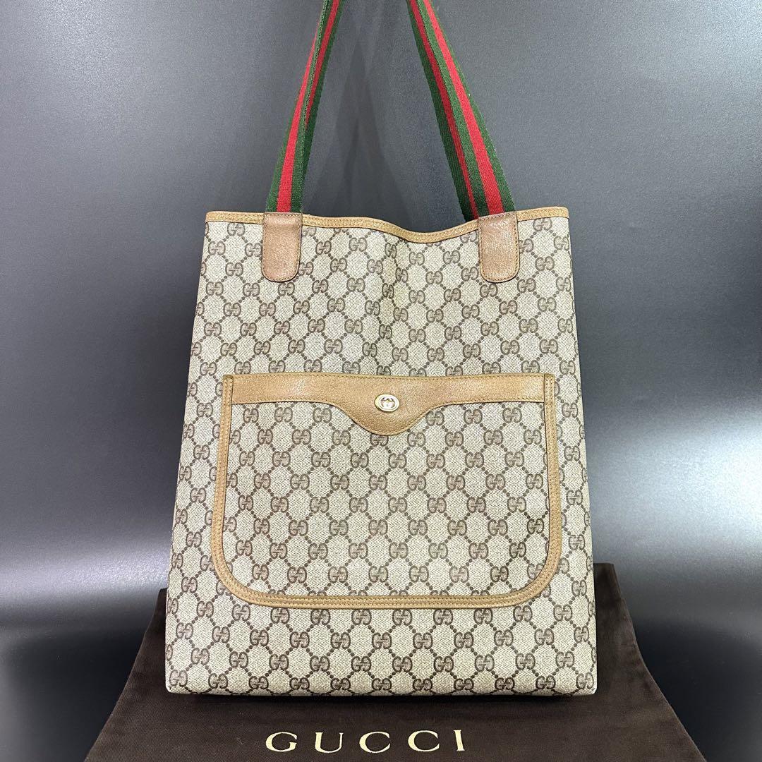 OLD GUCCI シェリーライン GG 金具 ゴールド ロゴ トートバッグ-