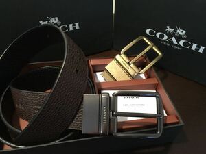 39,560円 新品コーチ COACH 3点セット レザーリバーシブル/カット調節可能 フリーサイズベルト (ブラック×ブラウン )