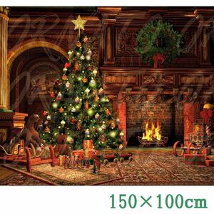 【100×150㎝】クリスマス ツリー タペストリー 暖炉 背景布