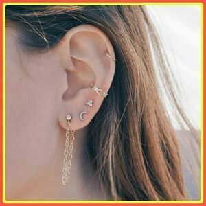 [ safety anonymity delivery ] earrings 5 point set Gold zinc alloy great popularity month stylish earrings earrings #C49-3