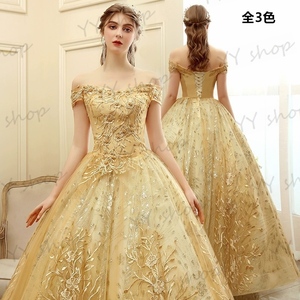 D102 color dress party dress long dress dress off shoulder Ala -inch .-ru skirt red gold pannier attaching wedding presentation Event 