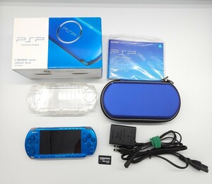 極美品 SONY PSP-3000 バイブラントブルー ケース ポーチ 変換アダプタセット 