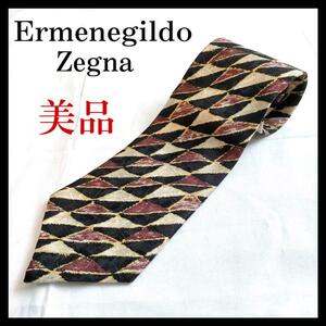 【美品】高品質 Ermenegildo Zegna エルメネジルド ゼニア 総柄 シルク100％ イタリア製 会社員 ビジネスマン サラリーマン 