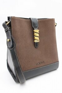 【行董】 AO622BOT08 LOEWE ロエベ ショルダーバッグ ベラスケス ヌバック×レザー ブラウン系×ブラック ゴールド金具 ブランドバッグ