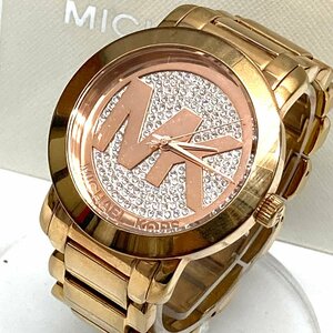 t) MICHAEL KORS マイケルコース MK-3394 ゴールド クオーツ腕時計 スワロフスキー レディースウォッチ コマ/冊子/外箱付属 稼働品 中古