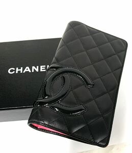 訳ありCHANEL シャネル カンボンライン ココマーク レザー 二つ折り 長財布 ブラック 系 財布 現状品 箱有り破れ有り カ4