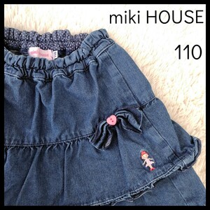 [ популярный ]MIKI HOUSE Miki House * вышивка Logo есть Denim юбка 110 индиго синий голубой юбка-брюки tia-do лента девочка 