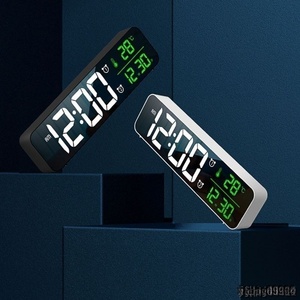 【utr】デジタル 時計 LED 目覚まし ミラー 多機能 温度 カレンダー 壁掛け 卓上 アラーム スヌーズ USB ブラック ホワイト